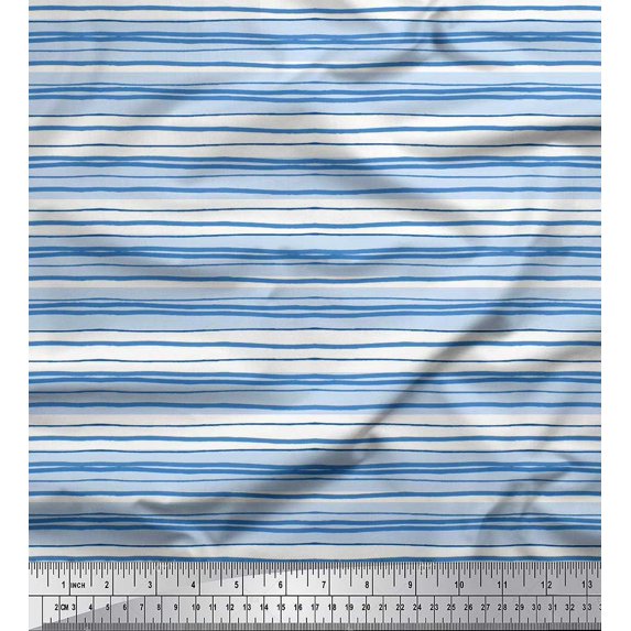 Soimoi Polyester Crepe Fabric Horizontal Stripe Print Fabric by The Yard 52 Inch Wide
