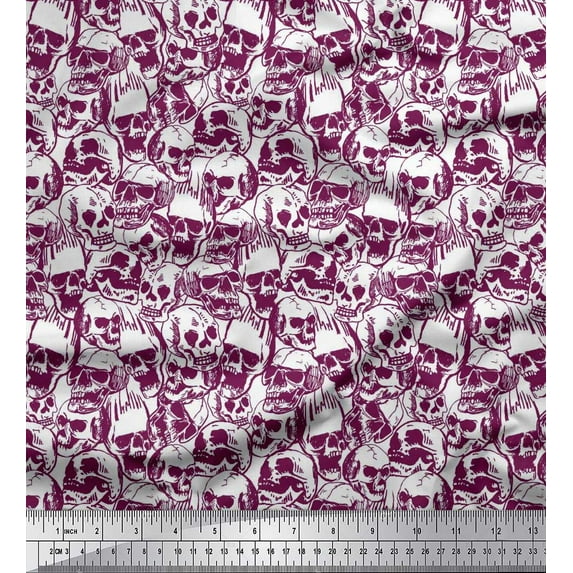 Soimoi Polyester Crepe Fabric Horror Skull Halloween Fabric Prints by Yard 52 Inch Wide