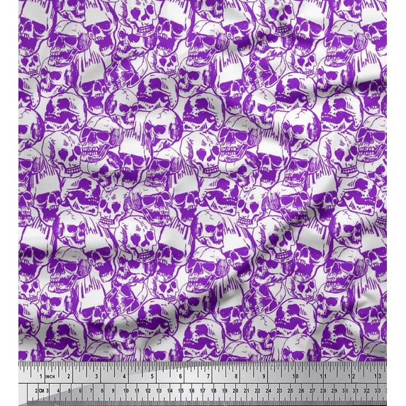 Soimoi Polyester Crepe Fabric Horror Skull Halloween Print Fabric by The Yard 42 Inch Wide