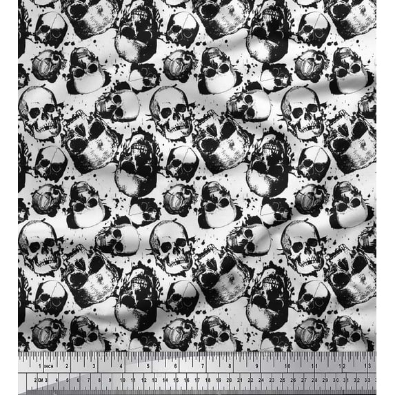 Soimoi Polyester Crepe Fabric Horror Skull Halloween Print Fabric by The Yard 52 Inch Wide