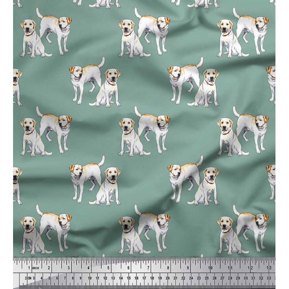 Soimoi Polyester Crepe Fabric Labrador Dog Print Fabric by Yard 52 Inch Wide