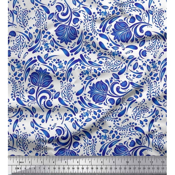 Soimoi Polyester Crepe Fabric Leaves & Floral Artistic Fabric Prints by Yard 52 Inch Wide