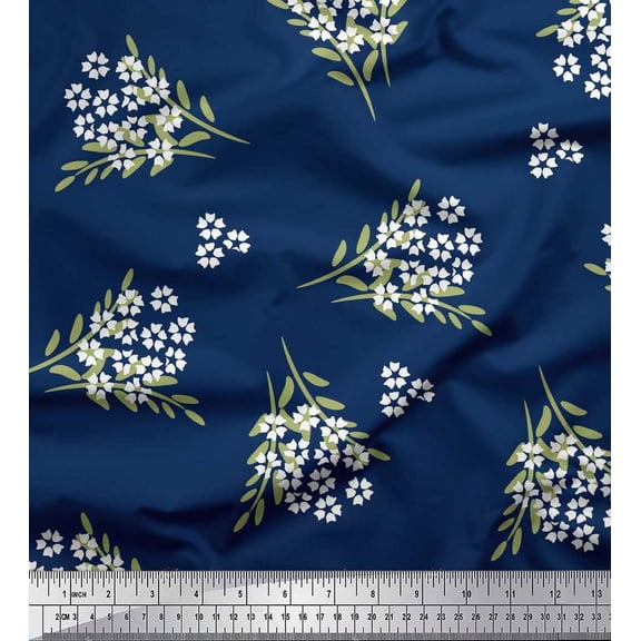 Soimoi Polyester Crepe Fabric Leaves & Floral Artistic Print Fabric by The Yard 42 Inch Wide