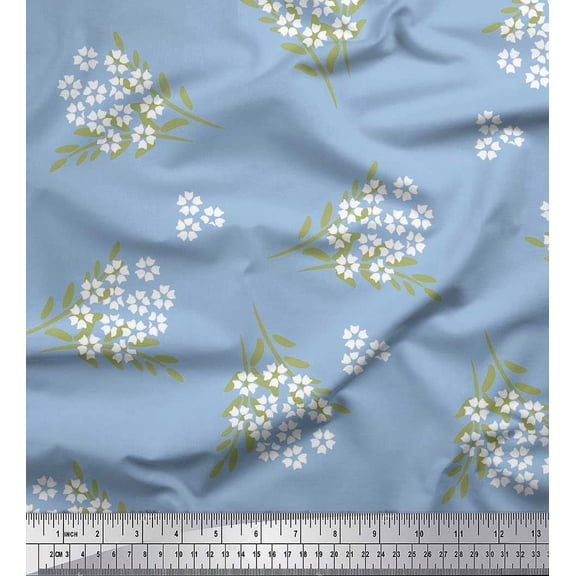 Soimoi Polyester Crepe Fabric Leaves & Floral Artistic Print Fabric by Yard 42 Inch Wide