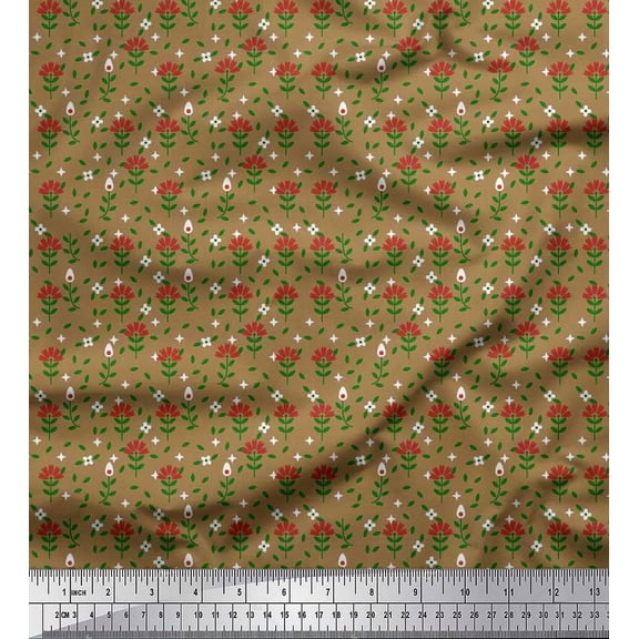 Soimoi Polyester Crepe Fabric Leaves & Floral Clip Art Printed Craft Fabric by The Yard 42 Inch Wide