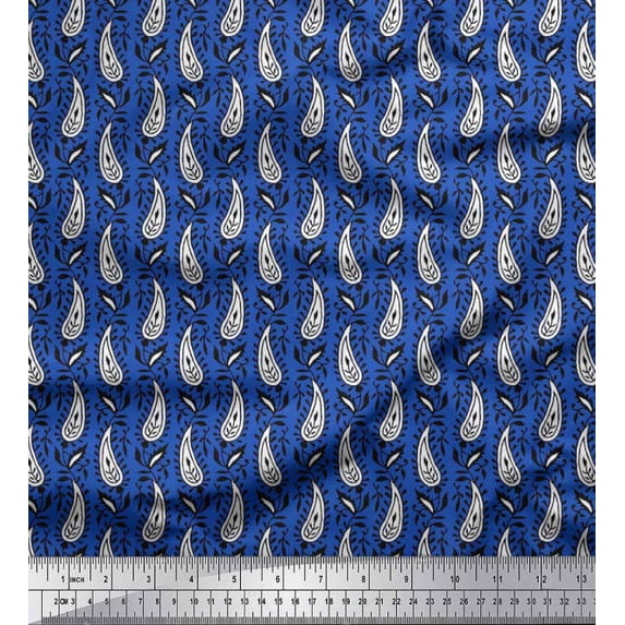 Soimoi Polyester Crepe Fabric Leaves & Paisley Block Print Fabric by The Yard 52 Inch Wide