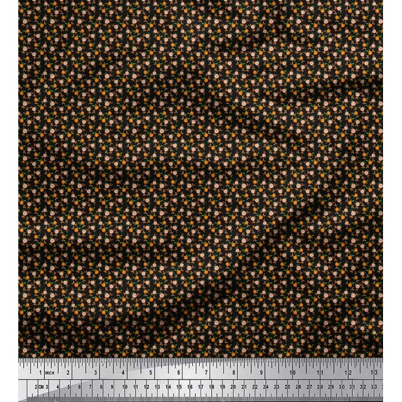 Soimoi Polyester Crepe Fabric Leaves & Peach Fruit Small Fabric Prints by Yard 42 Inch Wide