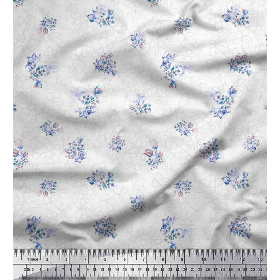 Soimoi Polyester Crepe Fabric Leaves & Tulip Night Wear Fabric Prints by Yard 42 Inch Wide