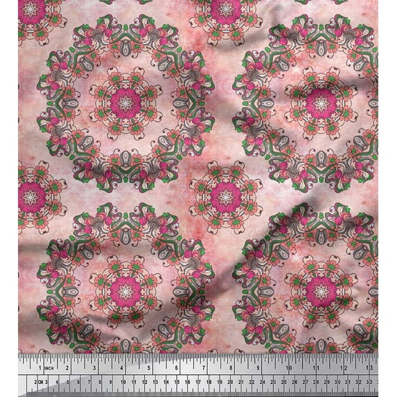 Soimoi Polyester Crepe Fabric Mandala Kaleidoscope Print Sewing Fabric Yard 52 Inch Wide