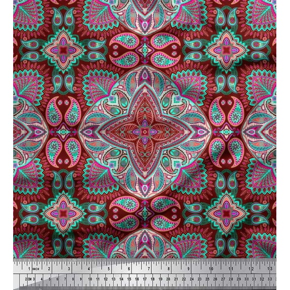 Soimoi Polyester Crepe Fabric Mandala & Paisley Ethnic Print Fabric by The Yard 52 Inch Wide