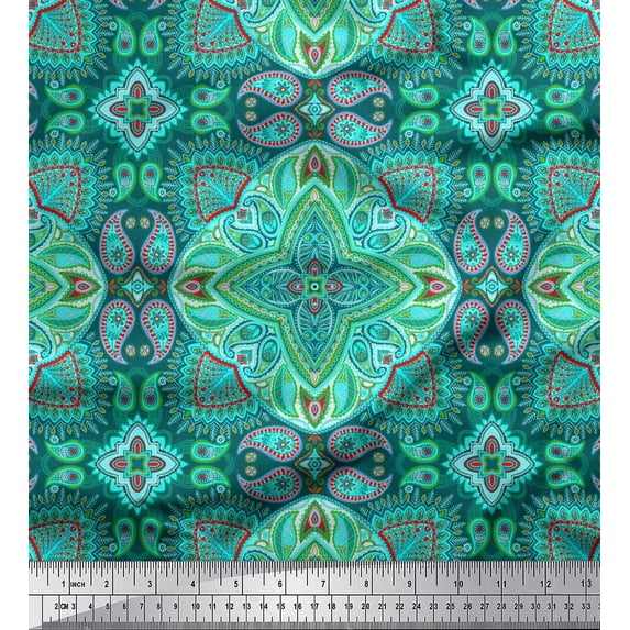 Soimoi Polyester Crepe Fabric Mandala & Paisley Ethnic Print Fabric by Yard 52 Inch Wide