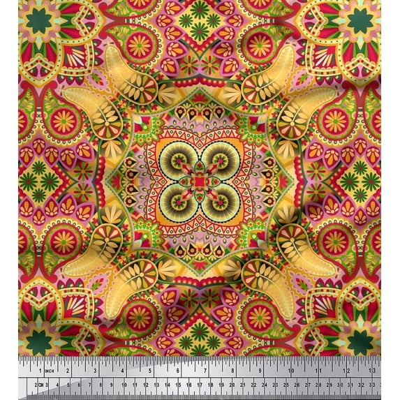 Soimoi Polyester Crepe Fabric Paisley & Mandala Decorative Print Fabric by The Yard 42 Inch Wide