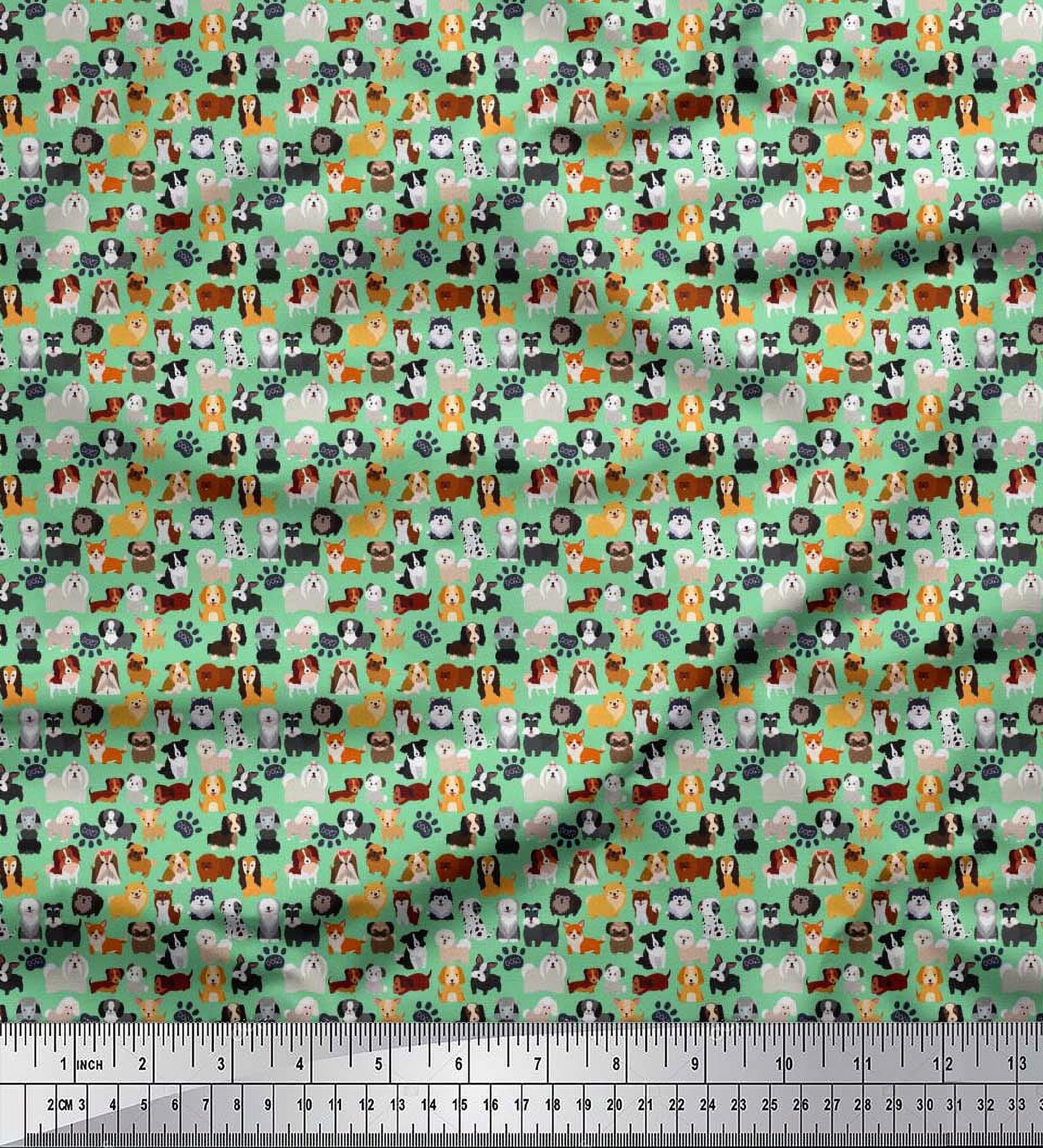 Polyester Graphics Cartoon Soimoi Polyester Crepe Fabric Paw & Puppies Cartoon Print Fabric by The ...
