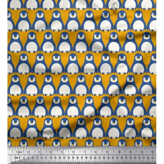 Soimoi Polyester Crepe Fabric Penguin Ocean Print Sewing Fabric Yard 52 Inch Wide
