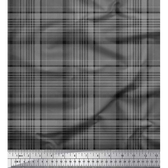 Soimoi Polyester Crepe Fabric Plaid Check Printed Craft Fabric by The Yard 42 Inch Wide