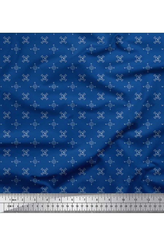 Polyester Crepe Fabric Skull & Direction Compass Shirting Decor Fabric Printed Yard 42 Inch Wide