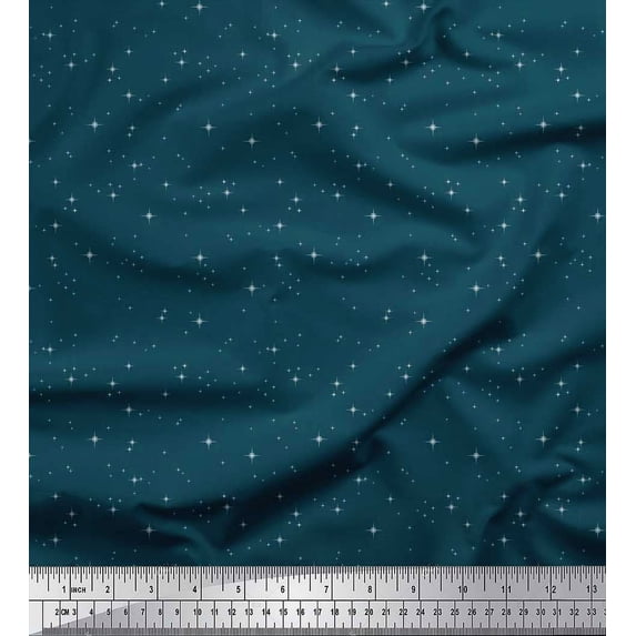 Soimoi Polyester Crepe Fabric Stars Shirting Decor Fabric Printed Yard 52 Inch Wide