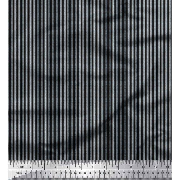 Soimoi Polyester Crepe Fabric Stripe Small Print Fabric by Yard 42 Inch Wide