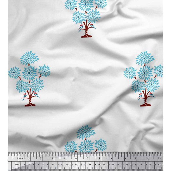 Soimoi Polyester Crepe Fabric Text,Floral & Greek Key Block Fabric Prints by Yard 42 Inch Wide