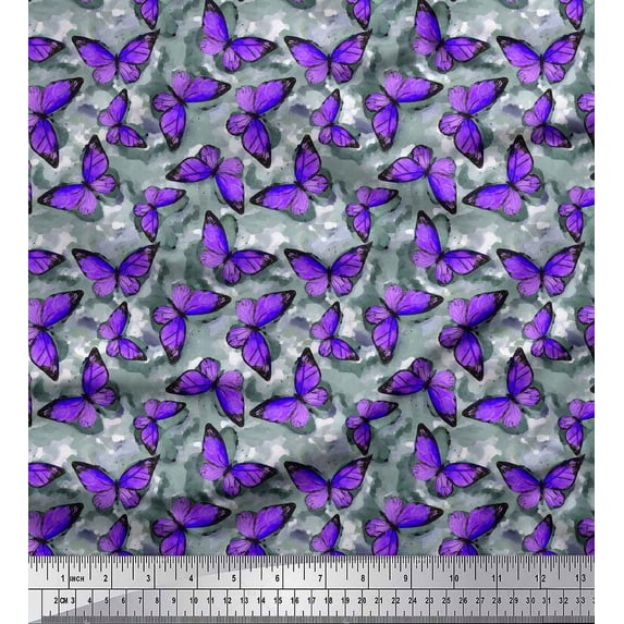 Soimoi Polyester Crepe Fabric Texture & Butterfly Print Fabric by Yard 42 Inch Wide