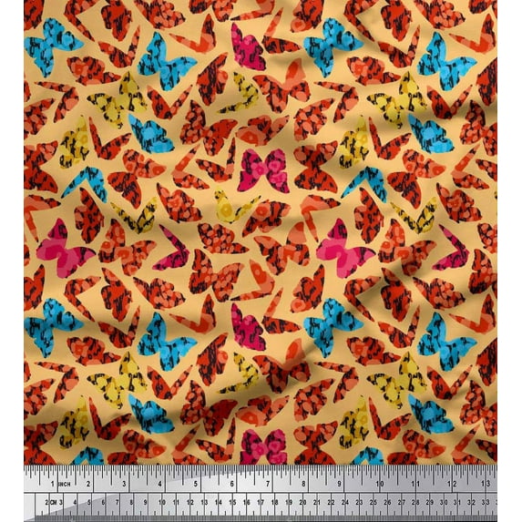 Soimoi Polyester Crepe Fabric Texture & Butterfly Printed Craft Fabric by The Yard 42 Inch Wide