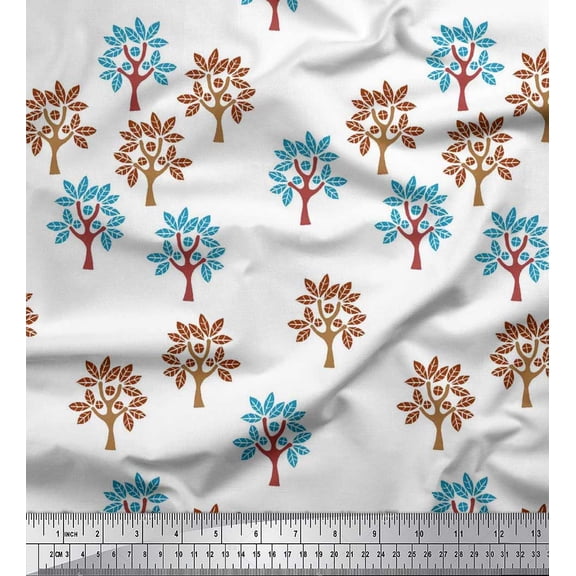 Soimoi Polyester Crepe Fabric Tree Block Decor Fabric Printed Yard 42 Inch Wide