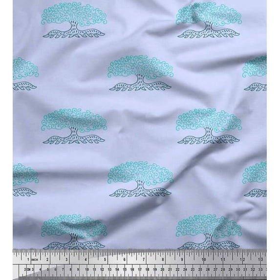 Soimoi Polyester Crepe Fabric Tree Block Print Fabric by The Yard 42 Inch Wide