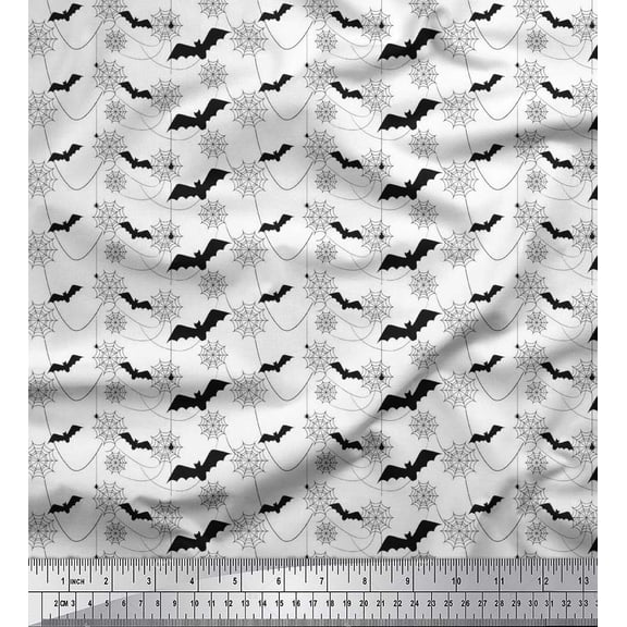 Soimoi Polyester Crepe Fabric Web,Spider & Bat Halloween Decor Fabric Printed Yard 42 Inch Wide