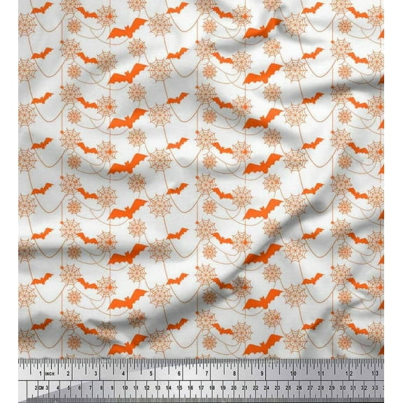 Soimoi Polyester Crepe Fabric Web,Spider & Bat Halloween Decor Fabric Printed Yard 52 Inch Wide