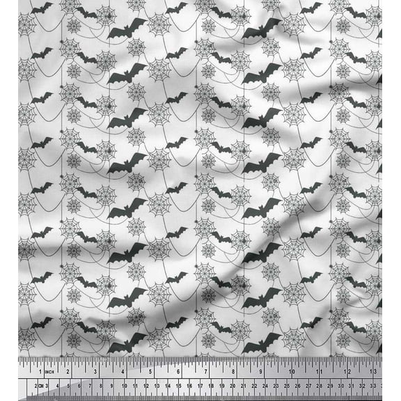 Soimoi Polyester Crepe Fabric Web,Spider & Bat Halloween Print Fabric by The Yard 42 Inch Wide