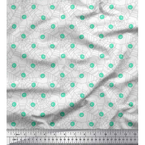 Soimoi Polyester Crepe Fabric Web & Spider Halloween Printed Fabric 1 Yard 42 Inch Wide