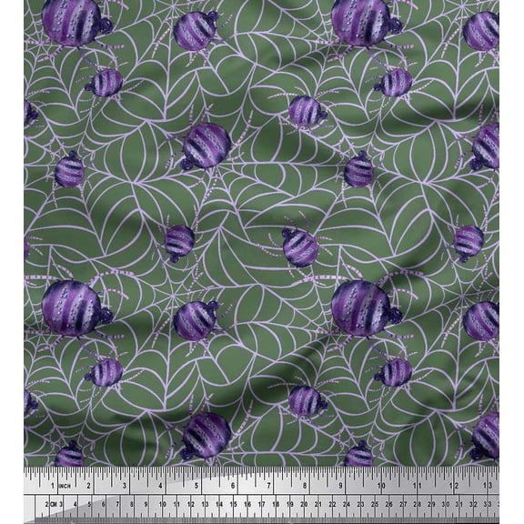 Soimoi Polyester Crepe Fabric Web & Spider Insects Printed Fabric 1 Yard 42 Inch Wide