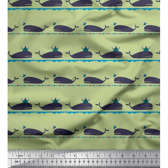 Soimoi Polyester Crepe Fabric Whale Ocean Printed Craft Fabric by The Yard 42 Inch Wide