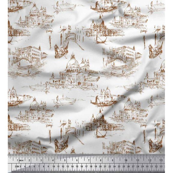 Soimoi Polyester Crepe Fabric Yacht & Architecture Structure Architectural Printed Fabric 1 Yard 42 Inch Wide
