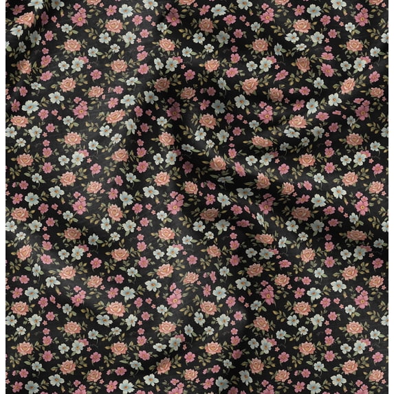 Soimoi Polyester Fleece Black Fabric By the Yard - 56 Inch Wide - Florals Print Fabric - Elegant and Timeless Patterns for Fashion and Home Decor Printed Fabric