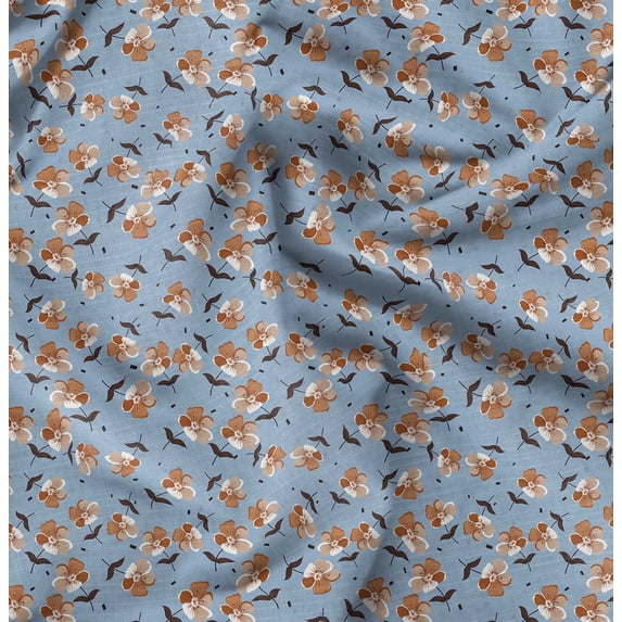 Soimoi Polyester Fleece Blue Fabric By the Yard - 56 Inch Wide - Florals, Leaves Print Fabric - Elegant & Beautiful Patterns for Fashion and Home Decor Printed Fabric