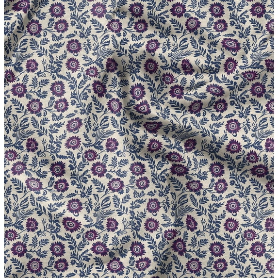Soimoi Polyester Fleece Blue Fabric By the Yard - 56 Inch Wide - Florals Print Fabric - Elegant and Timeless Patterns for Fashion and Home Decor Printed Fabric