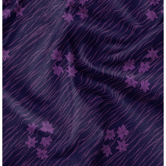 Soimoi Polyester Fleece Blue Fabric By the Yard - 56 Inch Wide - Stripe & Floral Pattern Textile - Modern and Chic Patterns for Trendy Apparel Printed Fabric