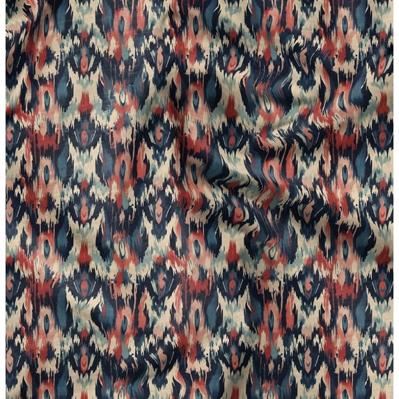 Soimoi Polyester Fleece Blue Fabric By the Yard - 56 Inch Wide - Ikat Fabric - Elegant and Traditional Patterns for Stylish Creations Printed Fabric