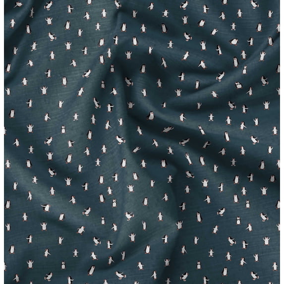 Soimoi Polyester Fleece Blue Fabric - By the Yard - 56 Inch Wide - Penguin Animal Pattern Textile - Nature Fabric for Craft Projects Printed Fabric