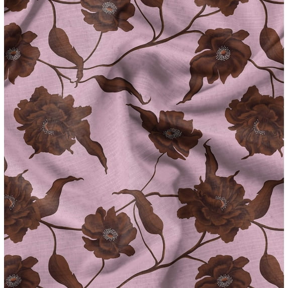 Soimoi Polyester Fleece Brown Fabric By the Yard - 56 Inch Wide -Florals Print Fabric - Elegant and Timeless Patterns for Fashion and Home Decor Printed Fabric