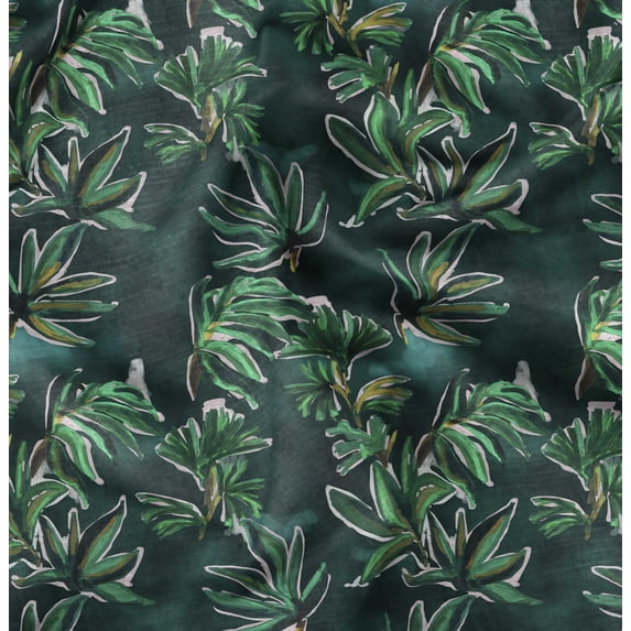 Soimoi Polyester Fleece Green Fabric By the Yard - 56 Inch Wide - Leaves Pattern Fabric - Botanical and Elegant Designs for Various Uses Printed Fabric