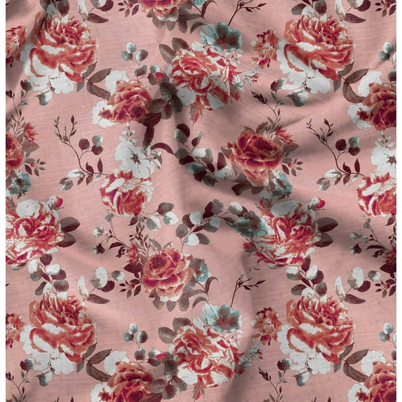 Soimoi Polyester Fleece Orange Fabric By the Yard - 56 Inch Wide -Rose Floral Pattern Textile - Romantic and Delicate Designs for Stylish Projects Printed Fabric