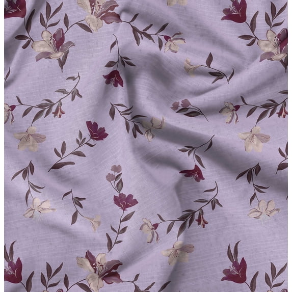 Soimoi Polyester Fleece Purple Fabric By the Yard - 56 Inch Wide -Floral & Leaf Floral Pattern Fabric - Botanical and Elegant Designs for Various Uses Printed Fabric