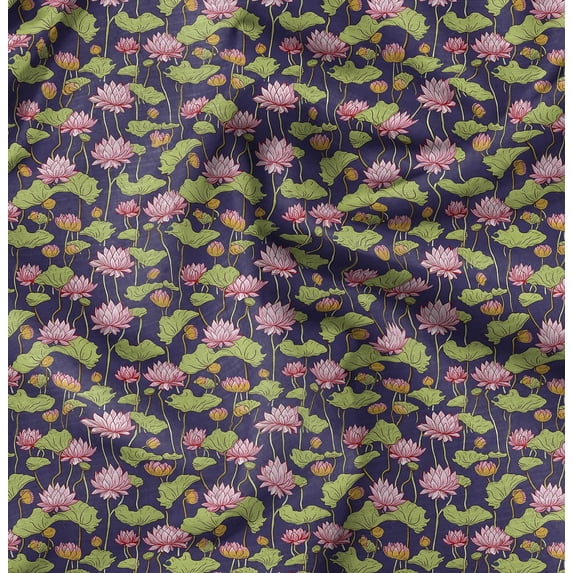 Soimoi Polyester Fleece Purple Fabric By the Yard - 56 Inch Wide - Lotus Floral Print Fabric - Exotic and Spiritual Designs for Fashion and Home Printed Fabric