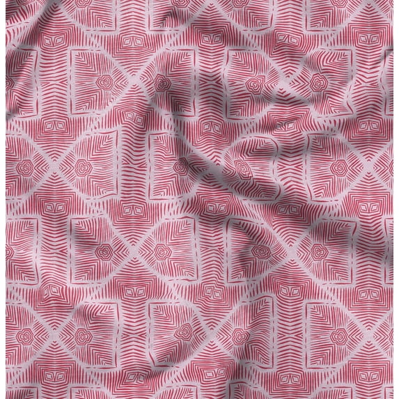 Soimoi Polyester Fleece Red Fabric By the Yard - 56 Inch Wide -Geometric Material - Artistic and Modern Patterns for Various Uses Printed Fabric
