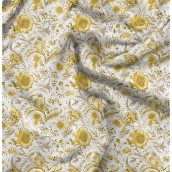 Soimoi Polyester Fleece Yellow Fabric By the Yard - 56 Inch Wide - Florals Print Fabric - Elegant and Timeless Patterns for Fashion and Home Decor Printed Fabric