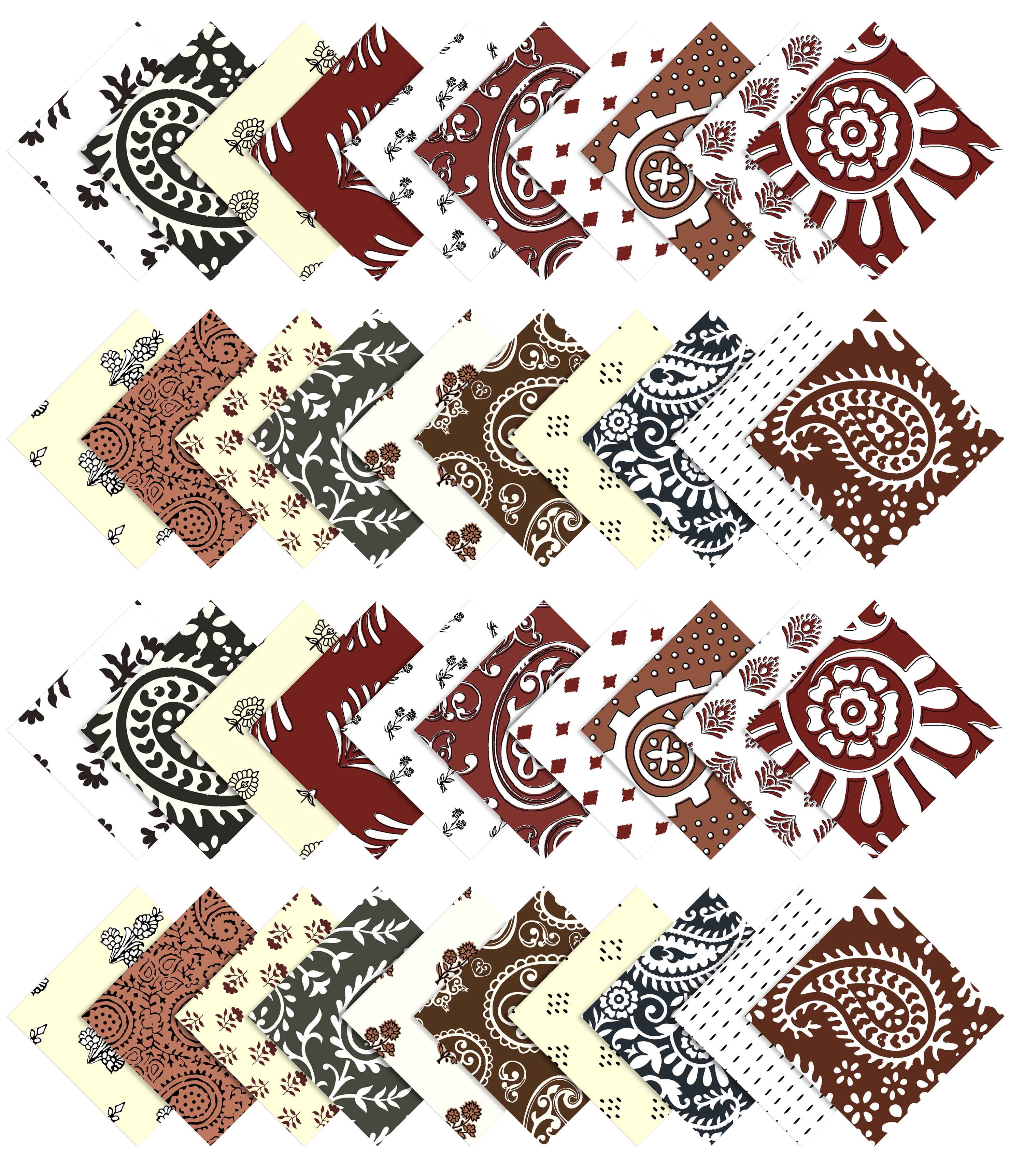 Soimoi Precut 10-inch Asian Block Prints Cotton Fabric Bundle Quilting Squares Charm Pack DIY Patchwork Sewing Craft- Maroon- White- Pale Yellow- Brown