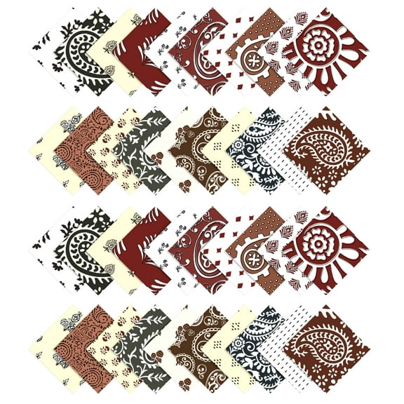 Soimoi Precut 10-inch Asian Block Prints Cotton Fabric Bundle Quilting Squares Charm Pack DIY Patchwork Sewing Craft- Maroon- White- Pale Yellow- Brown