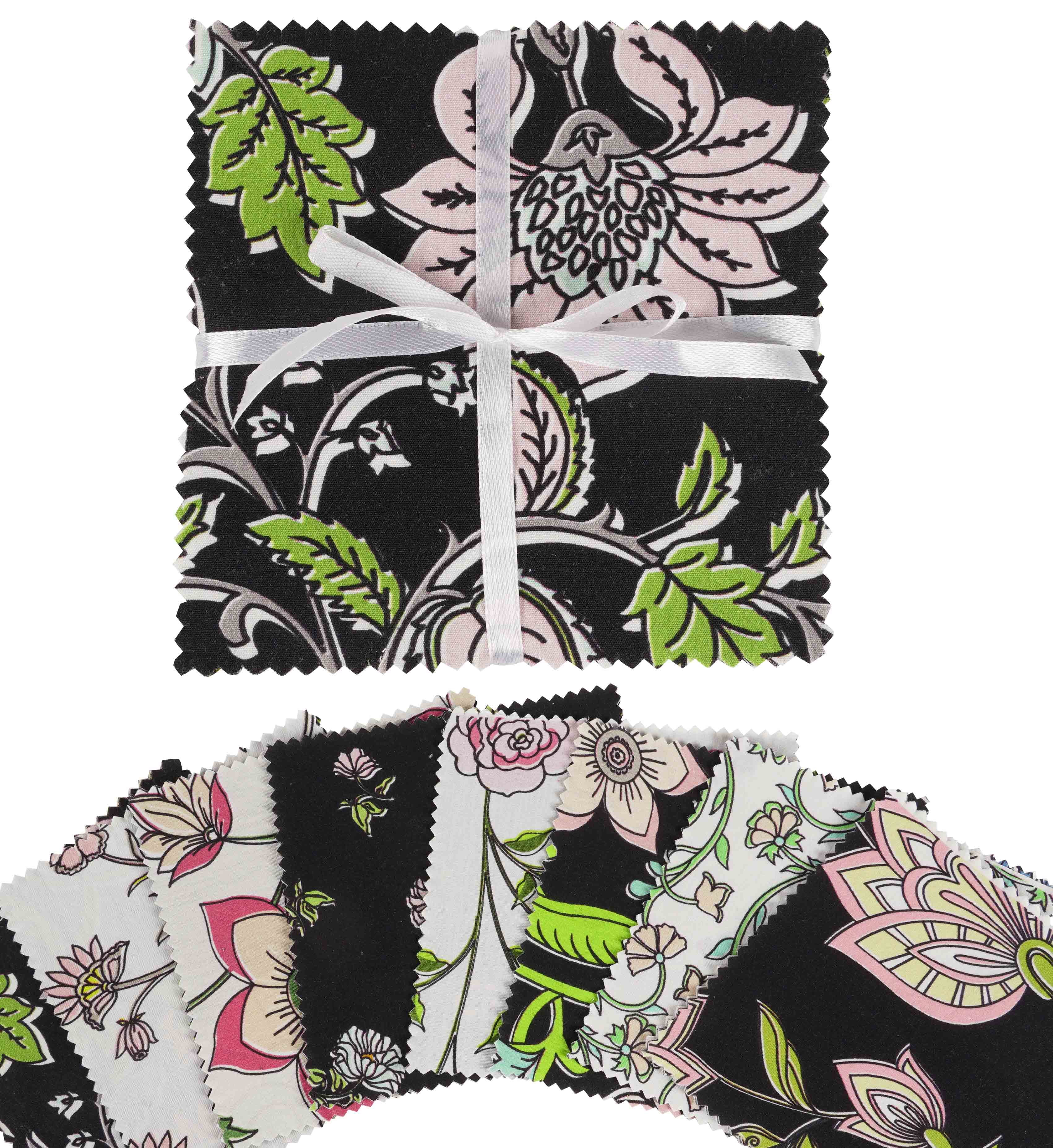 Soimoi Precut 10-inch Asian Floral Prints Cotton Fabric Bundle Quilting Squares Charm Pack DIY Patchwork Sewing Craft- White & Black